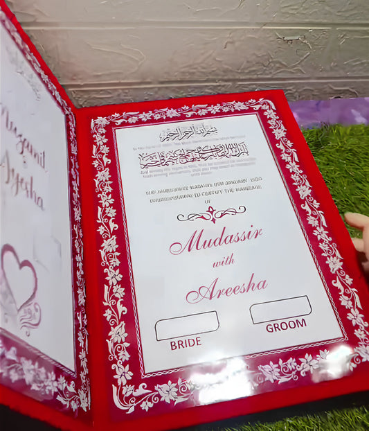 Customized Velvet Nikkah Nama Certificate with Premium Velvet Box