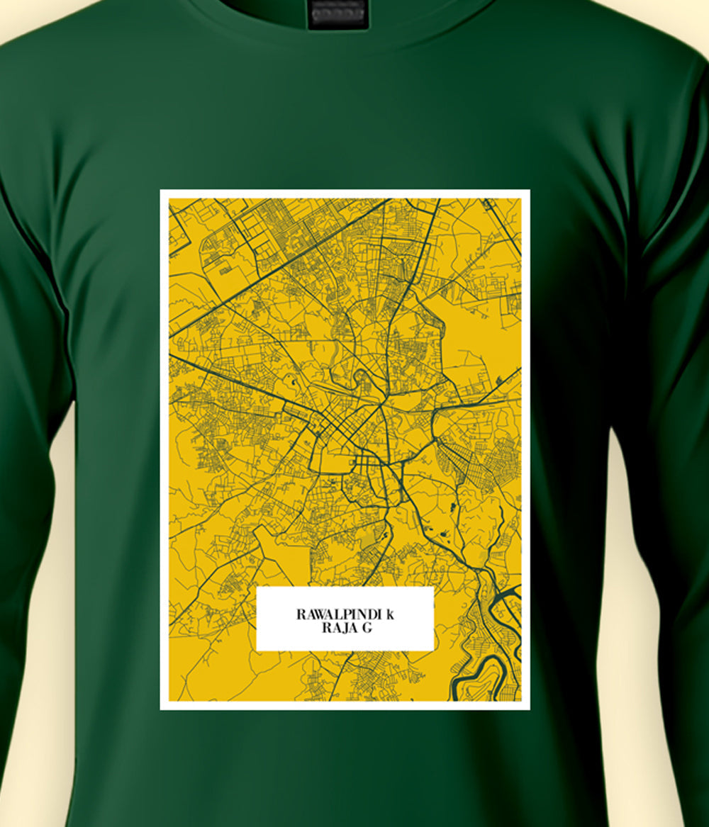 Rawalpindi City Map Unisex long sleeve T-shirts (Customizable)