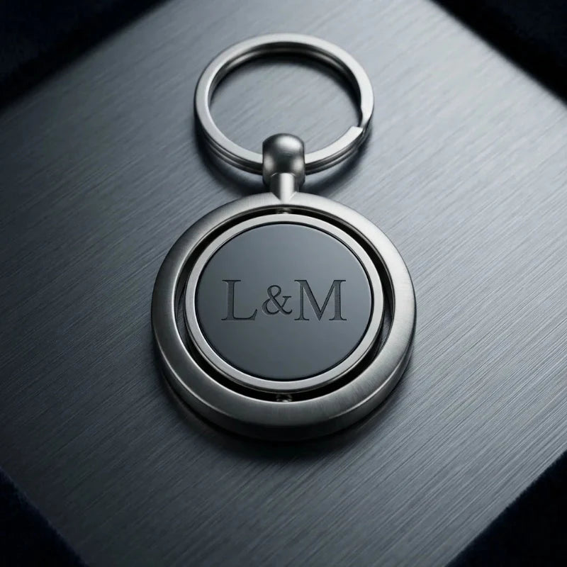 Luxury Brushed Silver Spinner Keychain – Custom Engraved Metal Key Ring – Customized Keychain