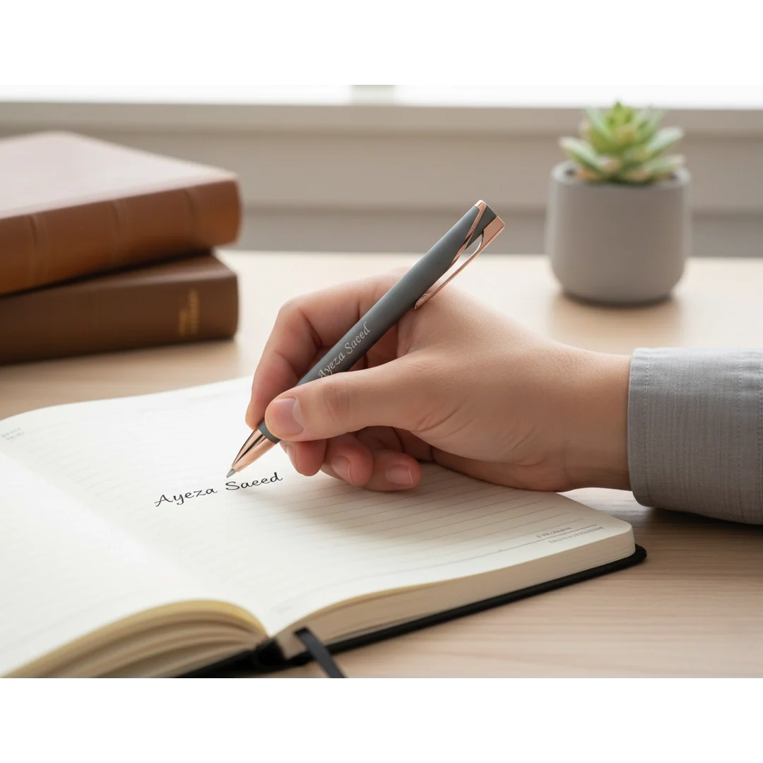 Premium Charcoal Grey & Rose Gold Personalized Pen – Customized Laser Engraved Pen For Gifts