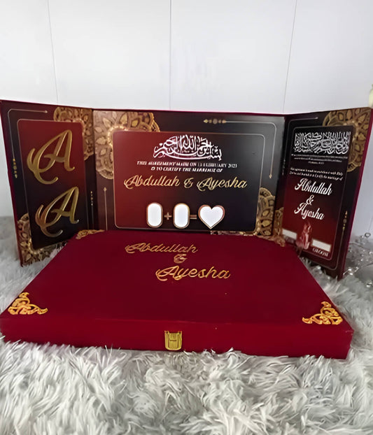 Three Fold Acrylic Nikah Booklet with Premium Velvet Box - Large A3 Size