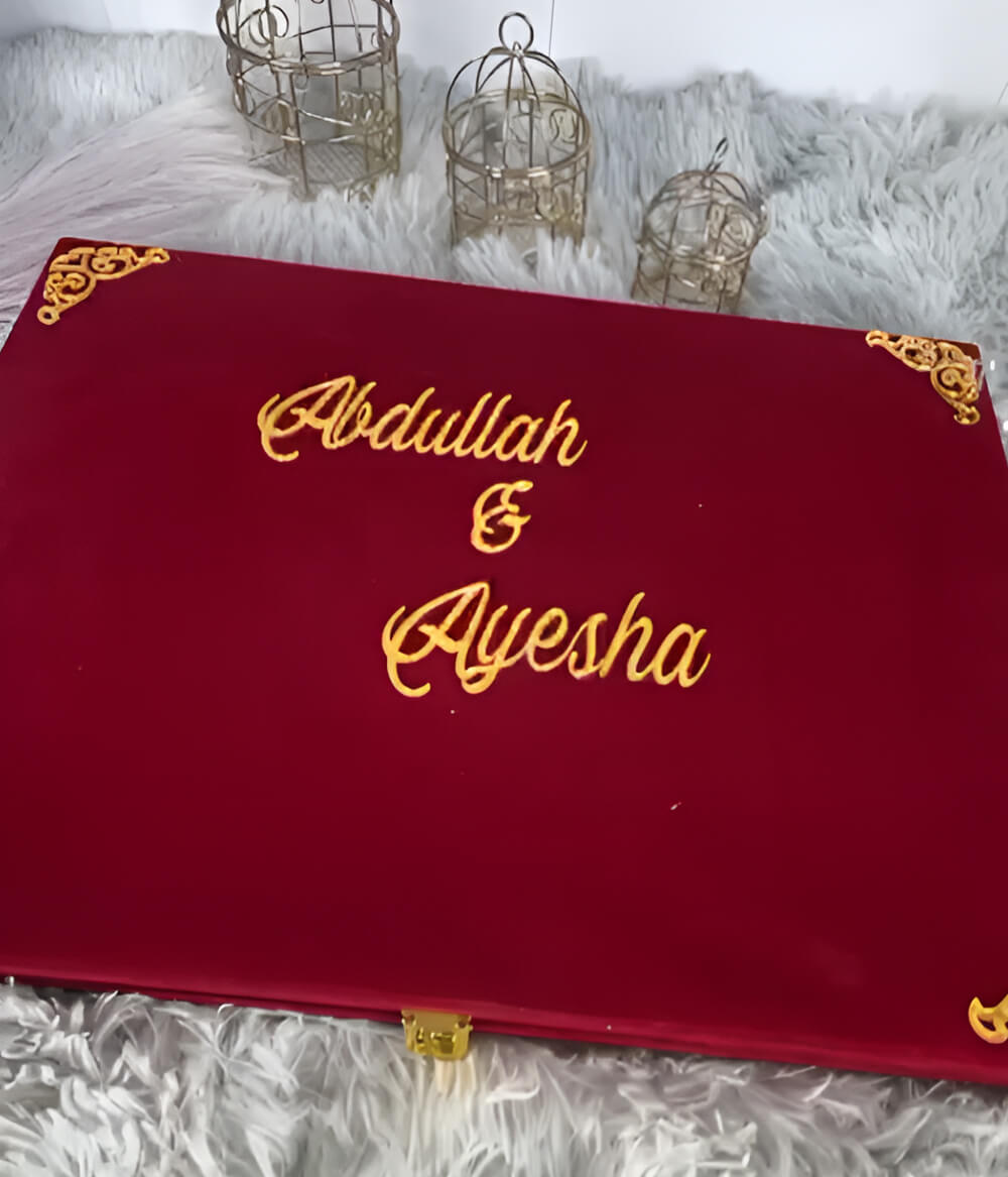 Three Fold Acrylic Nikah Booklet with Premium Velvet Box - Large A3 Size
