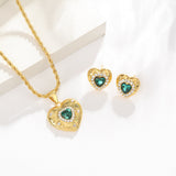 UNI-10543 - Green Crystal Diamond Gold  - Jewelry Set