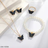 UNI-10556 - Black Butterfly Pearl Gold  - Jewelry Set