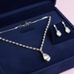 PJ-134  - Crystal White Natural Stone Rain Drop Diamonds Silver - Jewelry Set Of 2