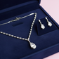 PJ-133  - Crystal Pink Natural Stone Rain Drop Diamonds Silver - Jewelry Set Of 2