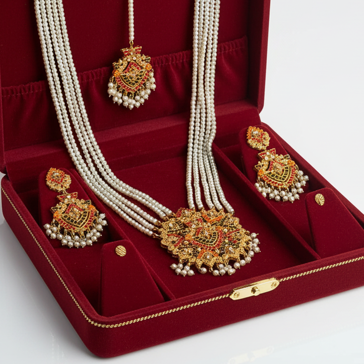 PJ-178 -  White Pearls & Luxury Mala - Jewelry Set Style 1