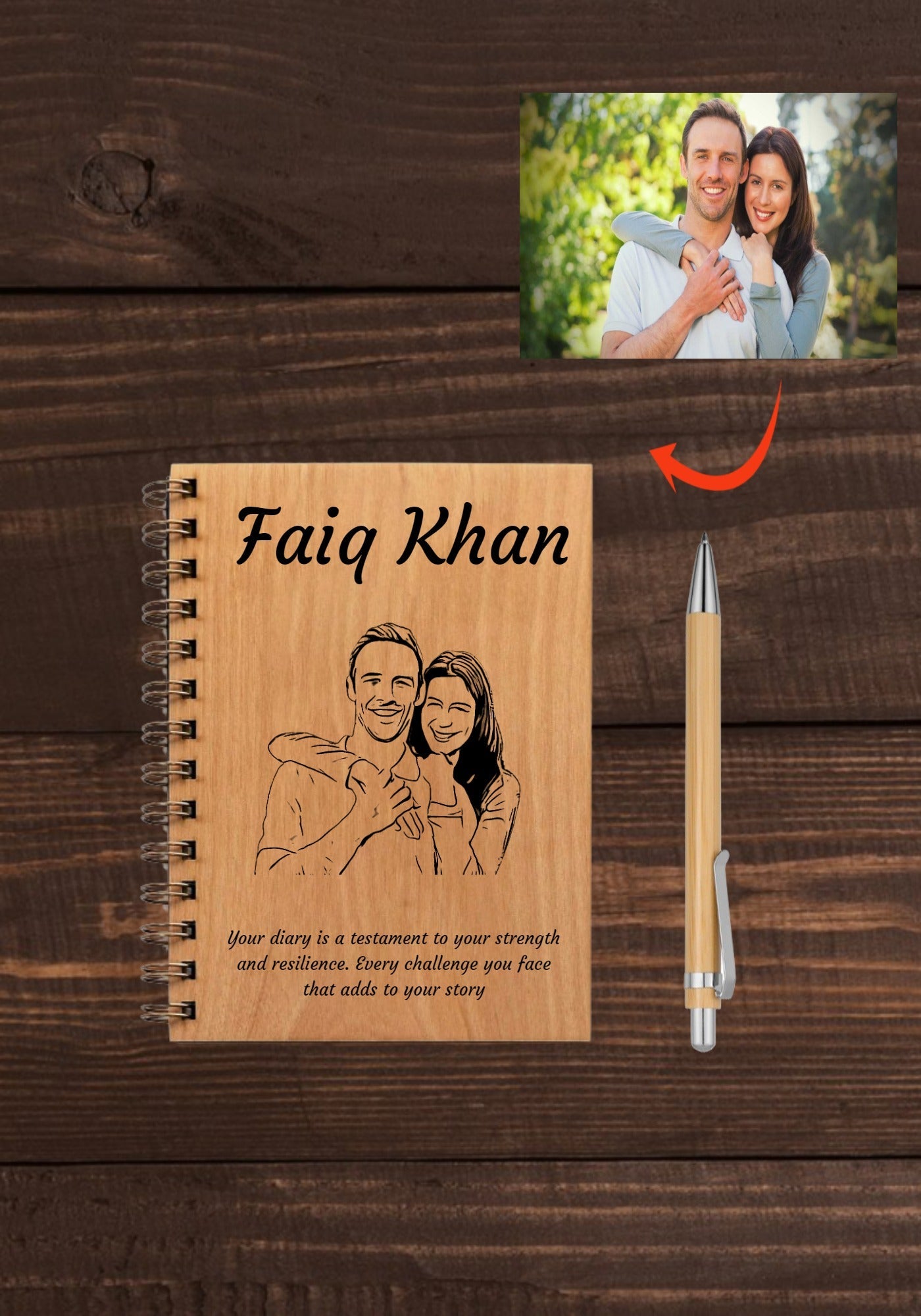 Customized Engraved Wooden Diary & Pen