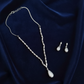 PJ-137  - Mate White Natural Stone Rain Drop Diamonds Silver - Jewelry Set Of 2