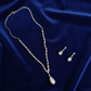 PJ-137  - Mate White Natural Stone Rain Drop Diamonds Silver - Jewelry Set Of 2
