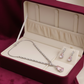 PJ-132 - Matte Pink Natural Stone Rain Drop Diamonds Silver - Jewelry Set Of 2