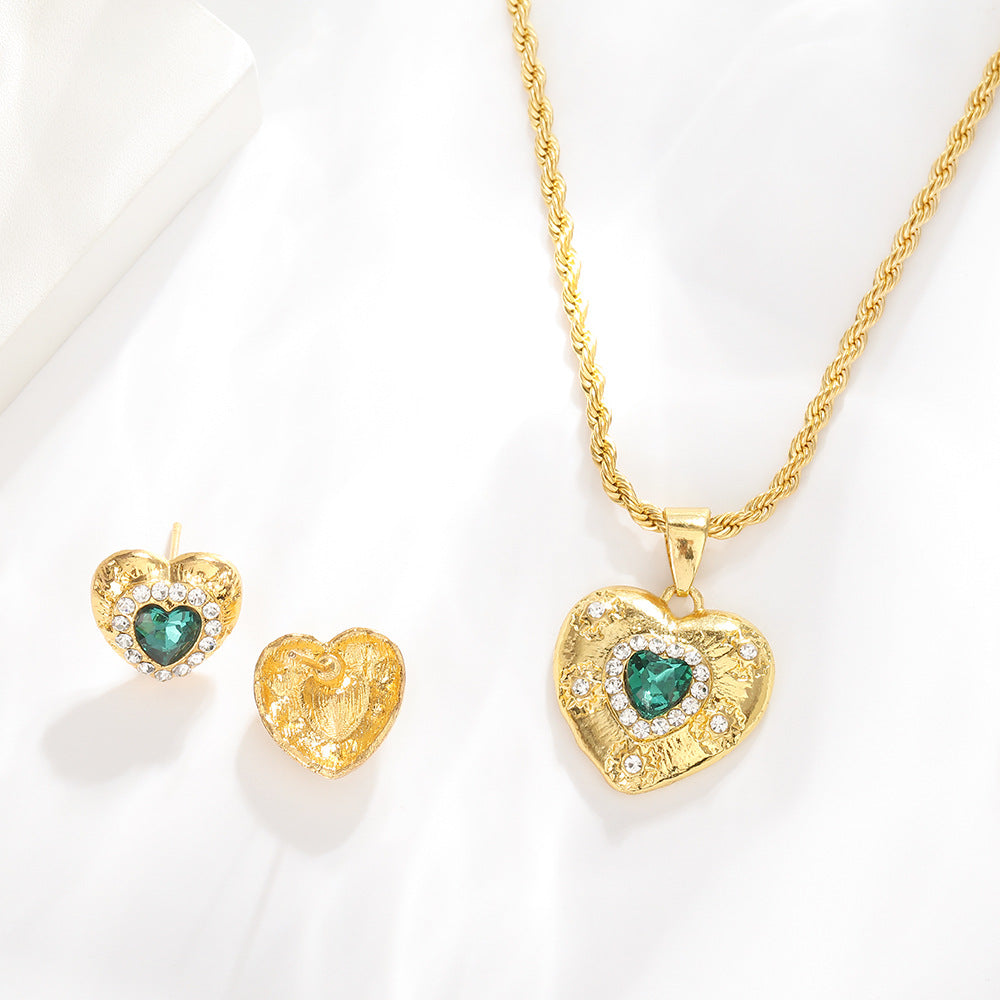 UNI-10543 - Green Crystal Diamond Gold  - Jewelry Set