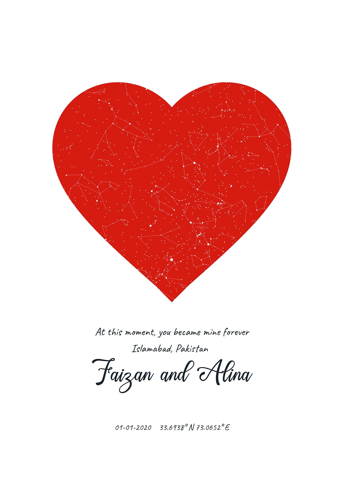 Heart Shaped Star Map Poster (Customizable)