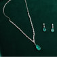 PJ-136  - Turquoise Natural Stone Rain Drop Diamonds Silver - Jewelry Set Of 2