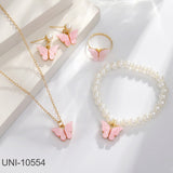 UNI-10554 - Pink Butterfly Pearl Gold  - Jewelry Set