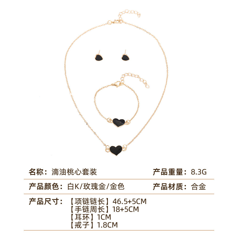 UNI-10544 - Black Heart  Gold  - Jewelry Set