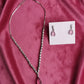 PJ-109 - Matte Pink Natural Stone Square Diamonds Silver - Jewelry Set Of 2