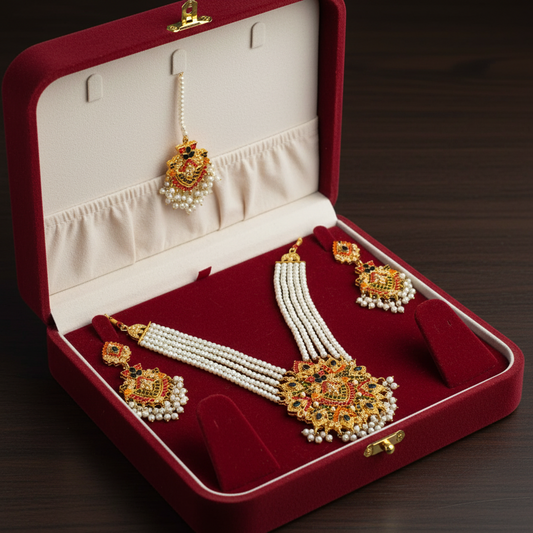 PJ-183 -  White Pearls & Luxury Mala - Jewelry Set Style 6