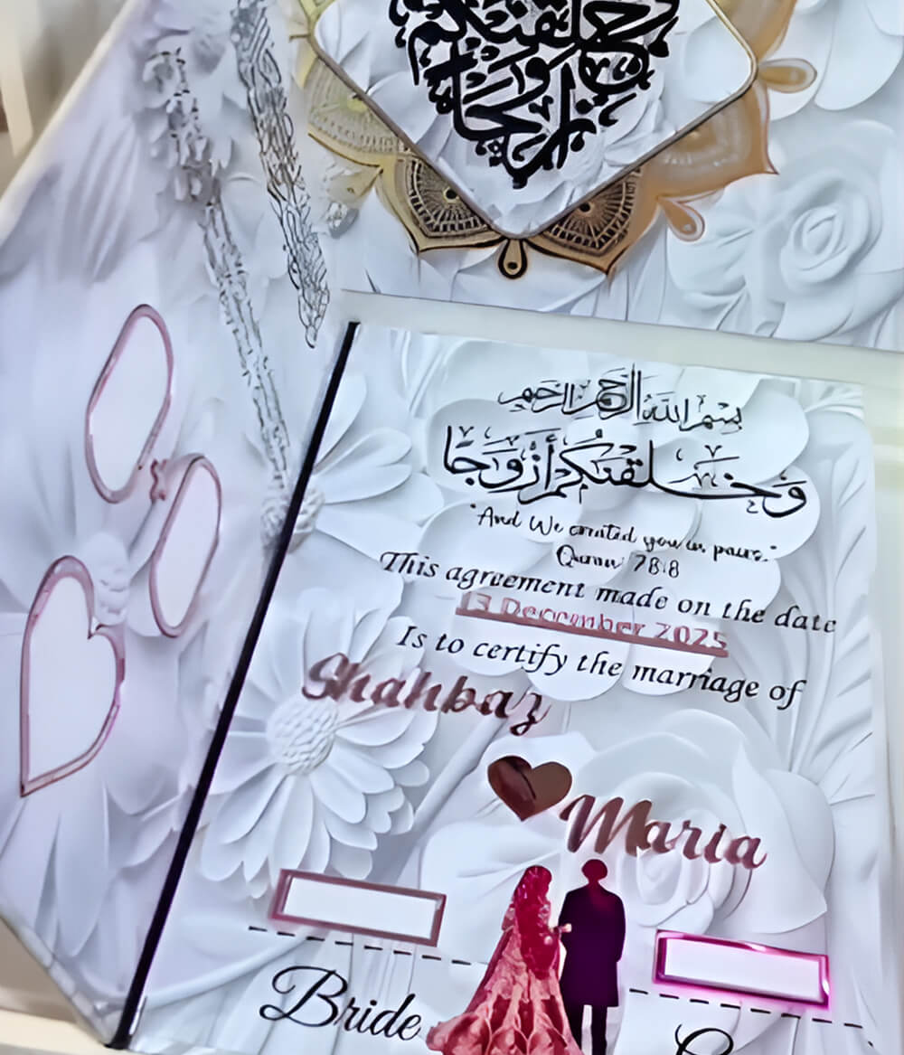 Luxury Islamic Wedding Acrylic Nikkah Certificate with BOX