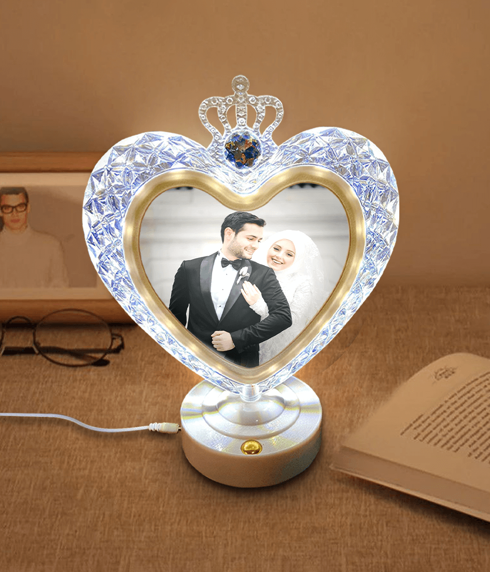 Crystal Heart Shape Photo Lamp with LED Touch Sensor