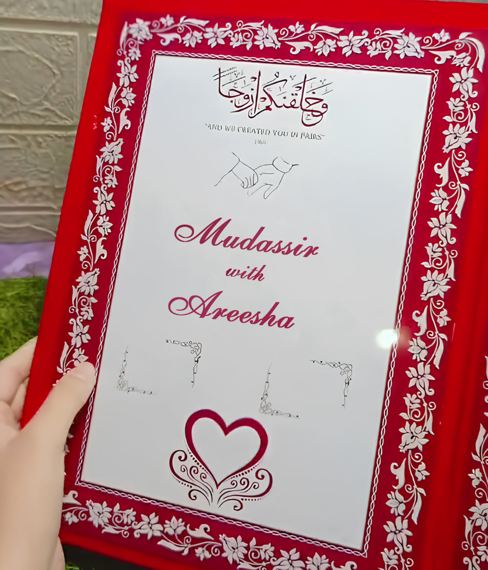 Customized Velvet Nikkah Nama Certificate with Premium Velvet Box