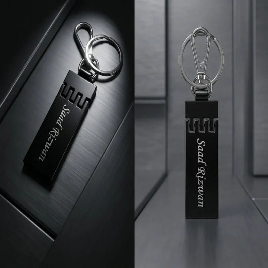 Luxury Gunmetal Hinged Personalized Keychain – Custom Engraved Karabiner Key Ring – Customized Keychain