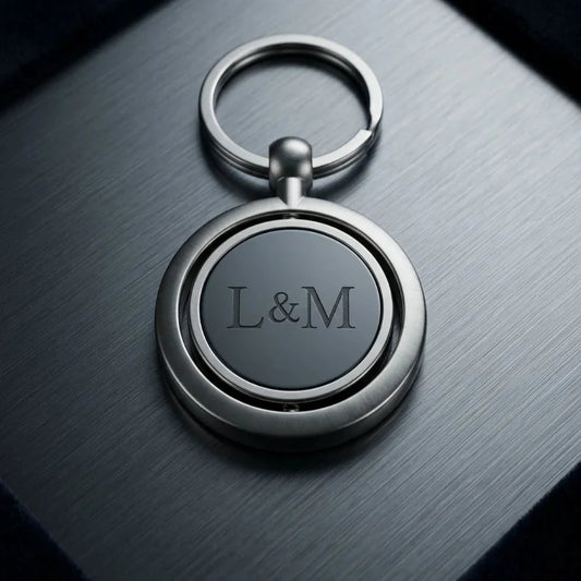 Luxury Brushed Silver Spinner Keychain – Custom Engraved Metal Key Ring – Customized Keychain