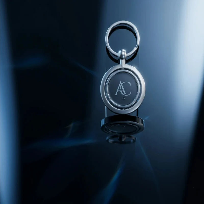 Luxury Brushed Silver Spinner Keychain – Custom Engraved Metal Key Ring – Customized Keychain