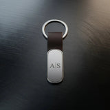 Luxury Espresso Leather & Polished Silver Keychain – Custom Engraved Premium Key Ring – Customized Keychain