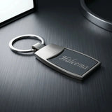 Luxury Satin Silver & Onyx Personalized Keychain – Custom Engraved Curved Metal Key Ring – Customized Keychain