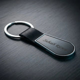 Luxury Leather & Polished Chrome Personalized Keychain – Custom Engraved Teardrop Key Ring – Customized Keychain