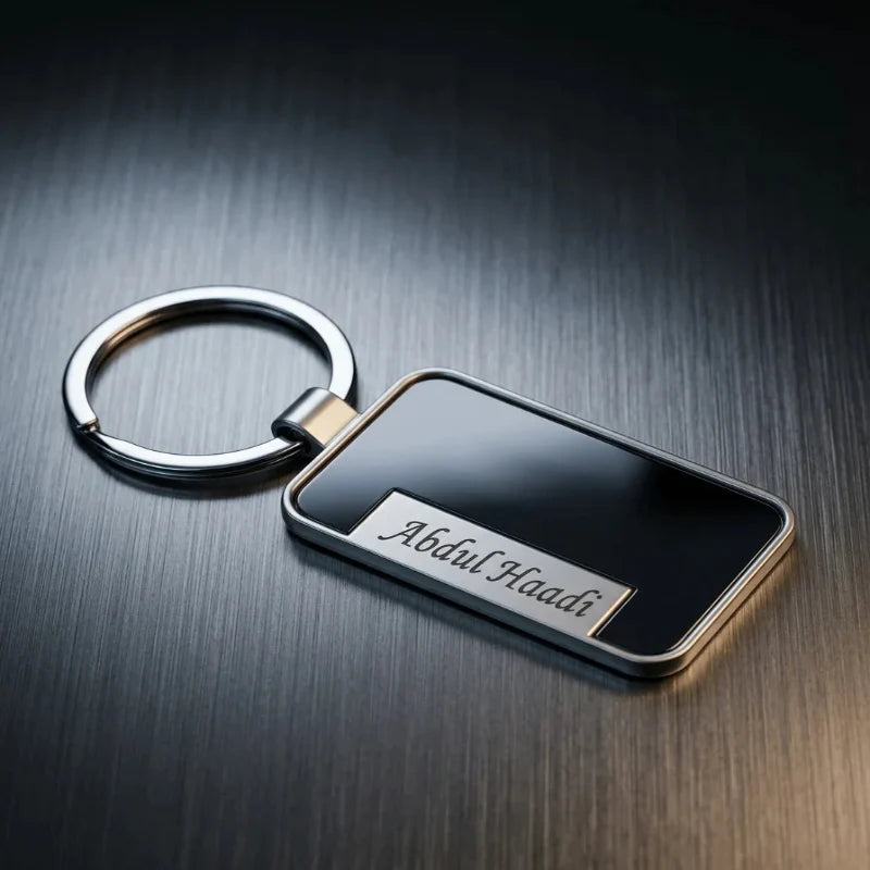 Luxury Piano Black & Chrome Personalized Keychain – Custom Engraved Executive Key Ring – Customized Keychain