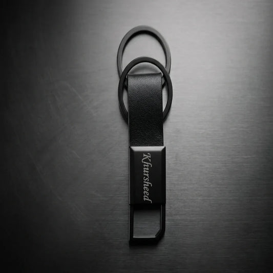 Luxury Gunmetal & Leather Personalized Keychain – Custom Engraved Dual-Ring Key Organizer -Customized Keychain