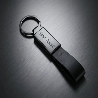 Luxury All-Black & Leather Personalized Keychain – Custom Engraved Minimalist Key Ring – Customized Keychain