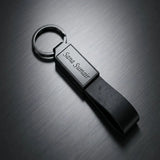 Luxury All-Black & Leather Personalized Keychain – Custom Engraved Minimalist Key Ring – Customized Keychain