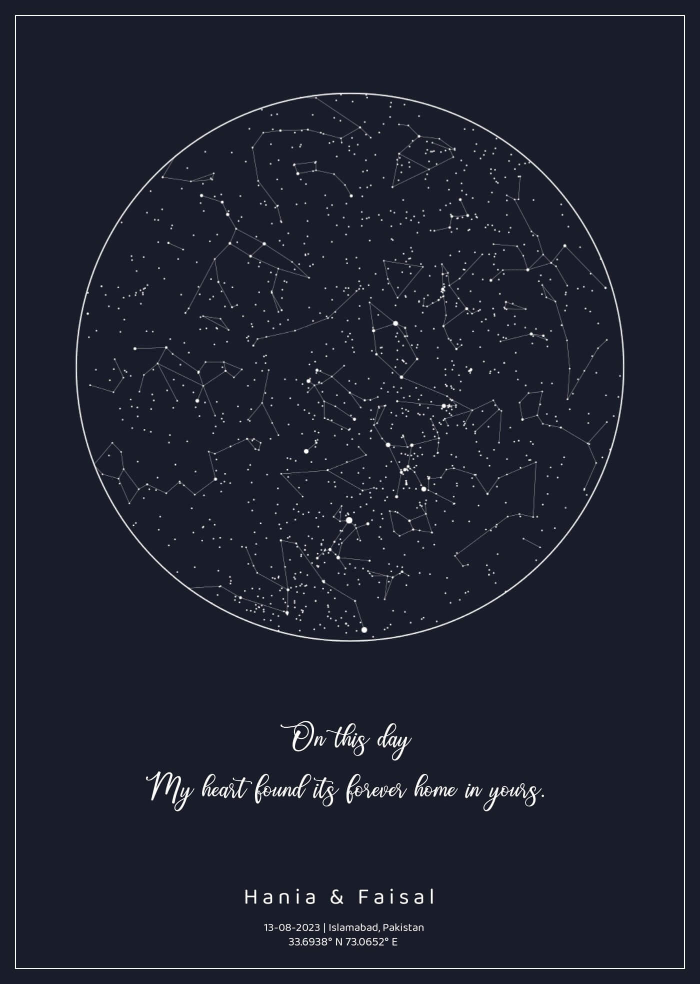 Night Blue Star Map Poster (Customizable)