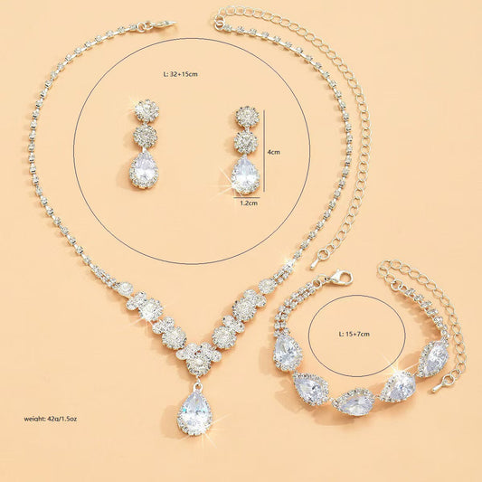 UNI-11955 - Premium White Diamonds Teardrop Silver - Jewelry Set