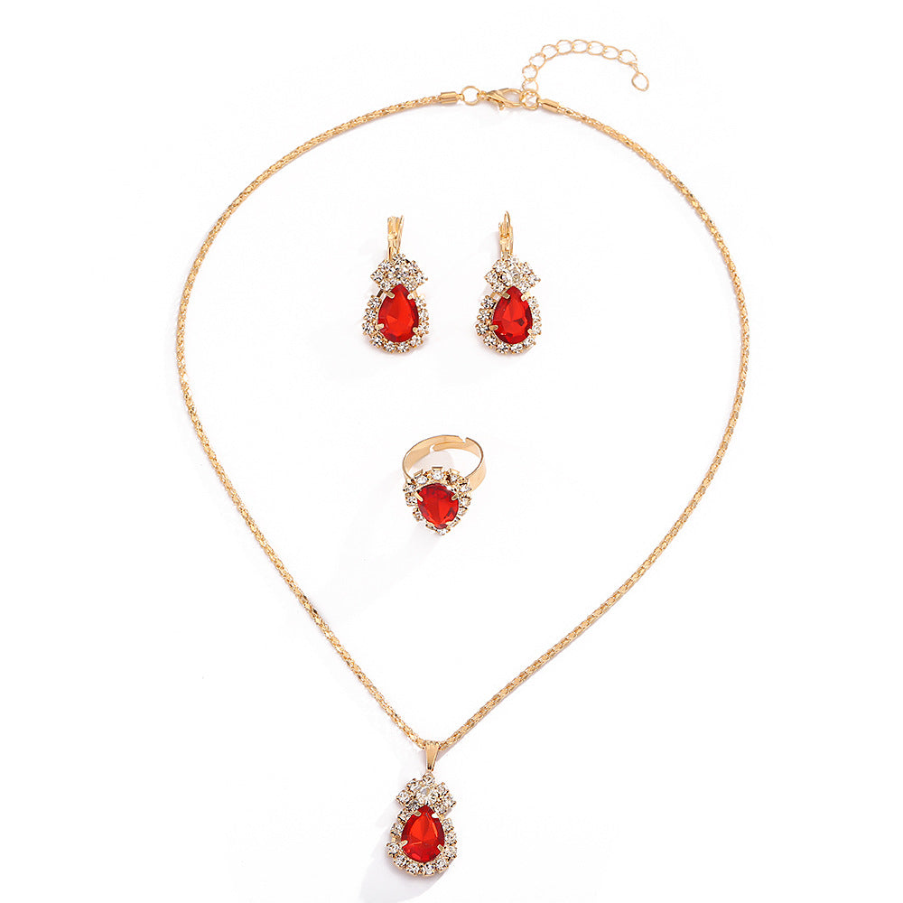 UNI-11289 - Red Diamond  Gold - Jewelry Set