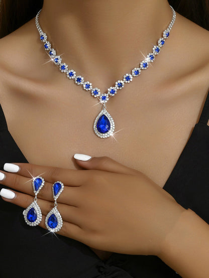 UNI-11385 - Royal Blue  Luxury Diamonds - Jewelry Set