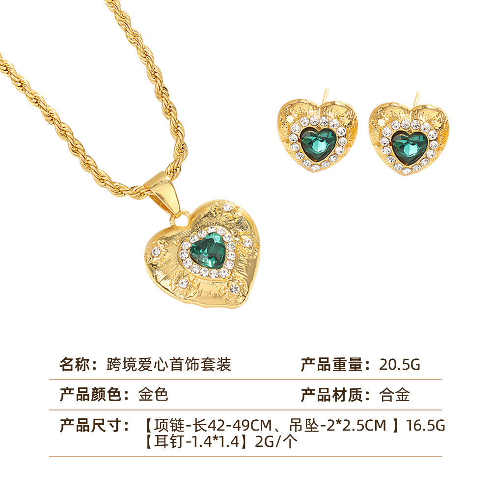 UNI-10543 - Green Crystal Diamond Gold  - Jewelry Set