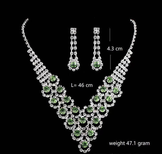 UNI-11925 - Fancy Green Diamonds Silver  - Jewelry Set
