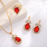 UNI-11289 - Red Diamond  Gold - Jewelry Set