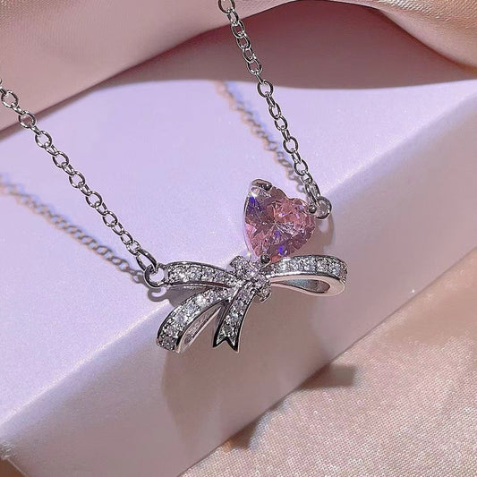 UNI-11035 - Bow Heart Diamond Silver - Jewelry Set