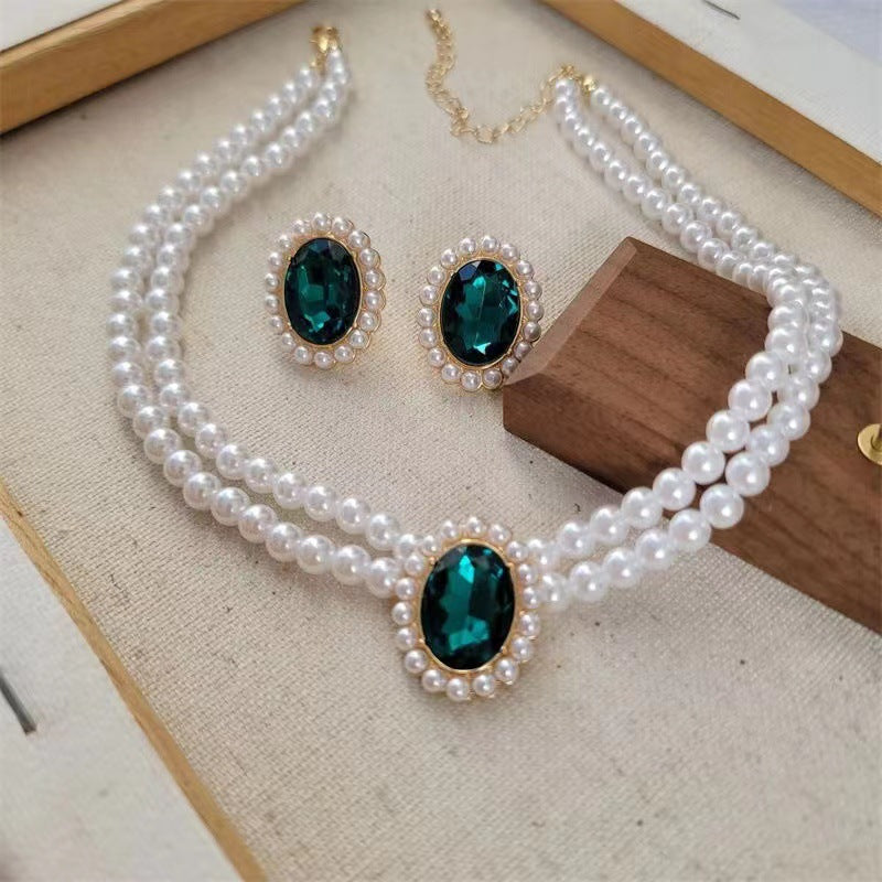 UNI-11025 - Luxury Diamond & Beaded Pearls Gold - Jewelry Set