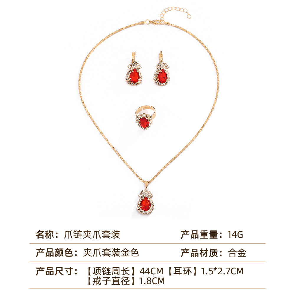 UNI-11289 - Red Diamond  Gold - Jewelry Set