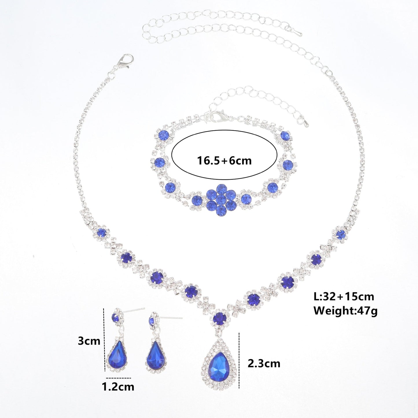 UNI-11940- Premium Teardrop Black Diamonds Silver - Jewelry Set Of 3