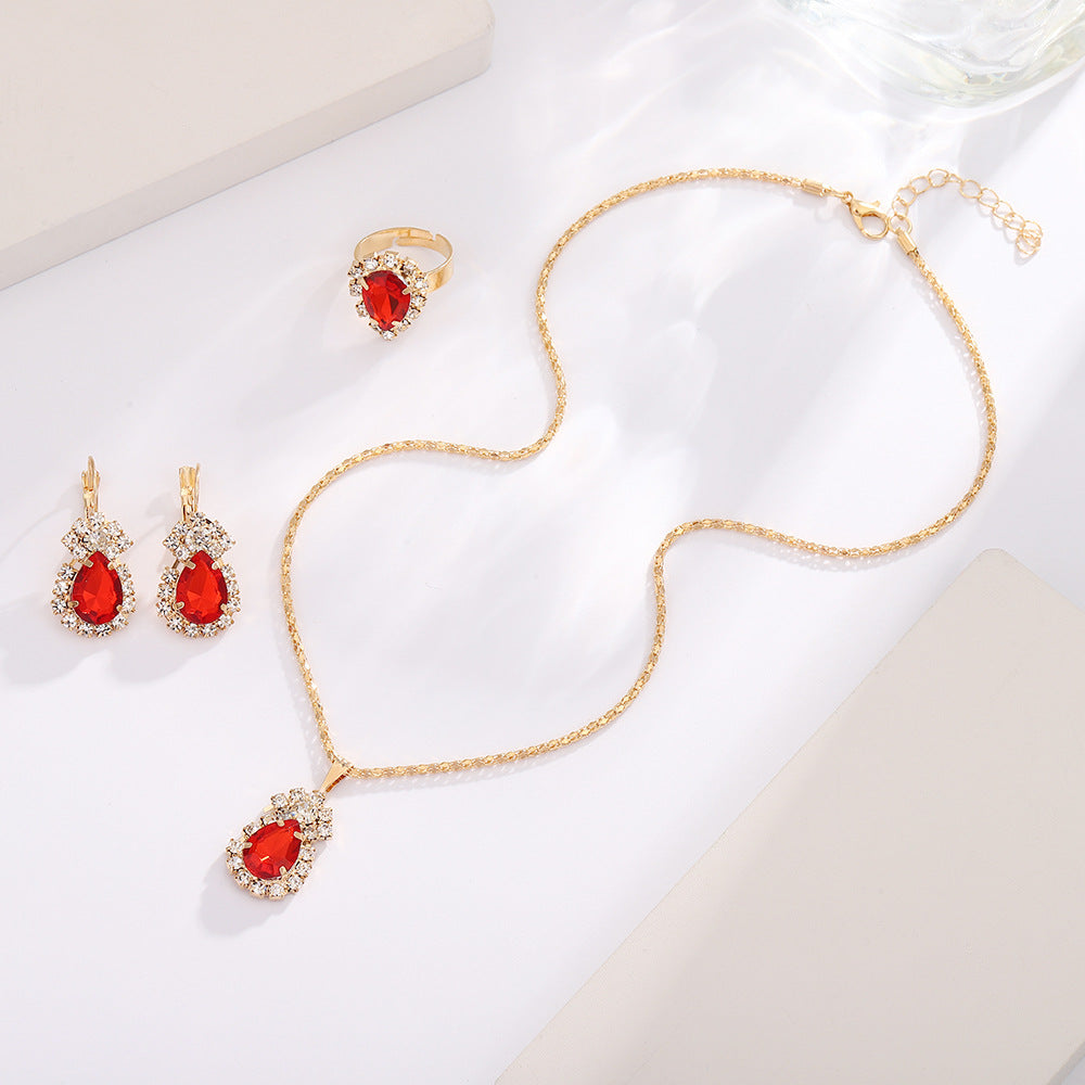 UNI-11289 - Red Diamond  Gold - Jewelry Set