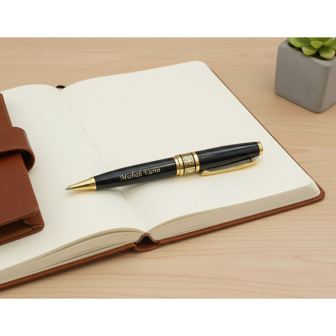 Luxury Grecian Gold & Gloss Black Personalized Pen – Custom Engraved Premium Gift – Customized Pen