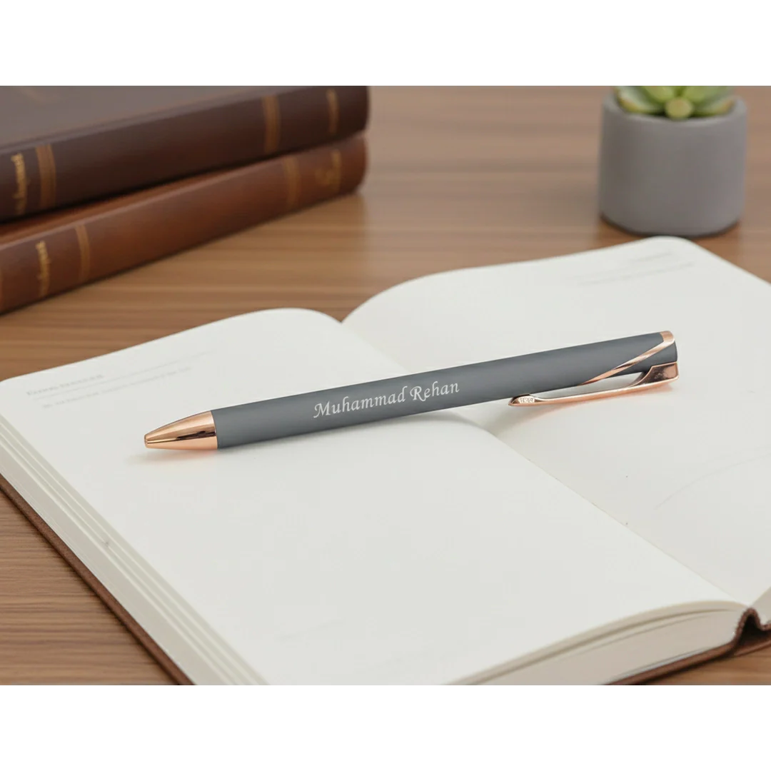Premium Charcoal Grey & Rose Gold Personalized Pen – Customized Laser Engraved Pen For Gifts
