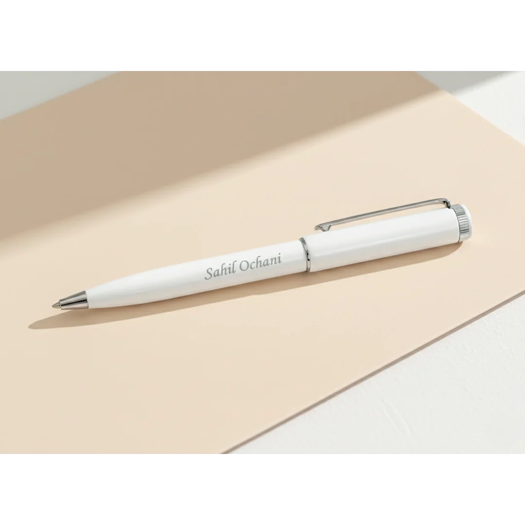 Arctic White & Silver Custom Engraved Pen – Sleek Minimalist Series – Customized Pens for Gifts